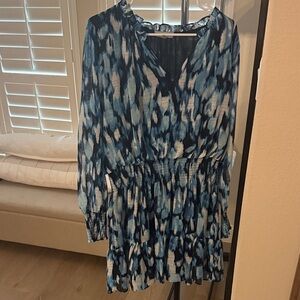 Chelsea28 Blue and White Long Sleeve Tiered Dress